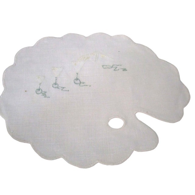 Off-white 1960s Artist Palette Shaped Cocktail Napkins With Applique Martini Glasses and Shaker- Set of 4 For Sale - Image 8 of 12