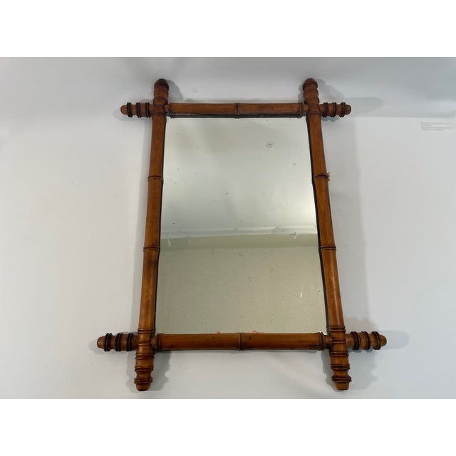 Early 1900's Antique French Faux Bamboo Turned Wood Wall Mirror For Sale - Image 4 of 16