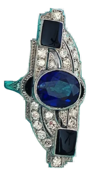 Early 20th Century Art Deco Platinum Sapphire and Diamond Ring, Size 6