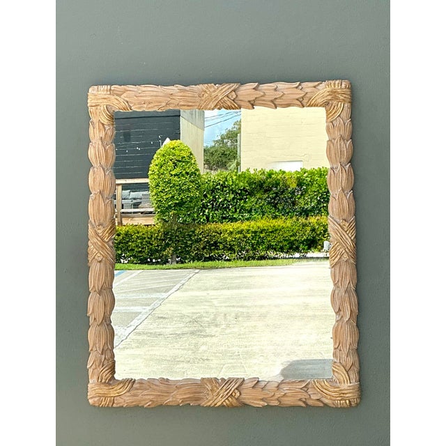 Vintage Carved Wood Leaf Frame Mirror For Sale - Image 9 of 12