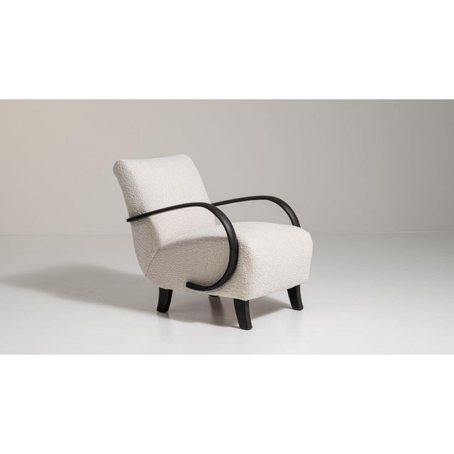20th Century Czech Republic Warm Ivory Boucle Bentwood-Arm Lounge Chair For Sale - Image 9 of 11