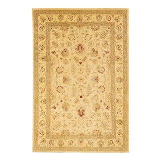 Modern Beige Peshawar Handmade Palmettes Pattern Oversize Wool Rug For Sale