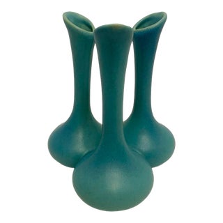 Mid-Century Van Briggle Tri-Tip Vase Turquoise Matte Glaze For Sale