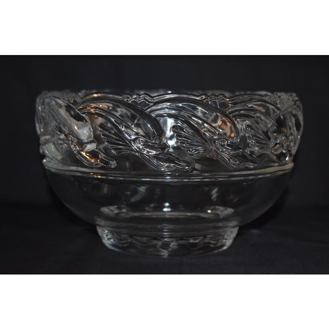 Tiffany & Co. Commemorative Clear Art Glass Crystal Bowl W/Waves & Dolphins For Sale - Image 10 of 14