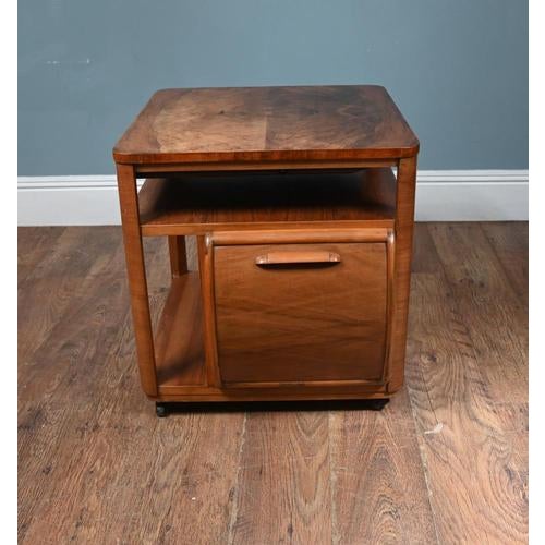 You are viewing a period art deco metamorphic side table / drinks cabinet This vintage label belongs to an Art Deco walnut...