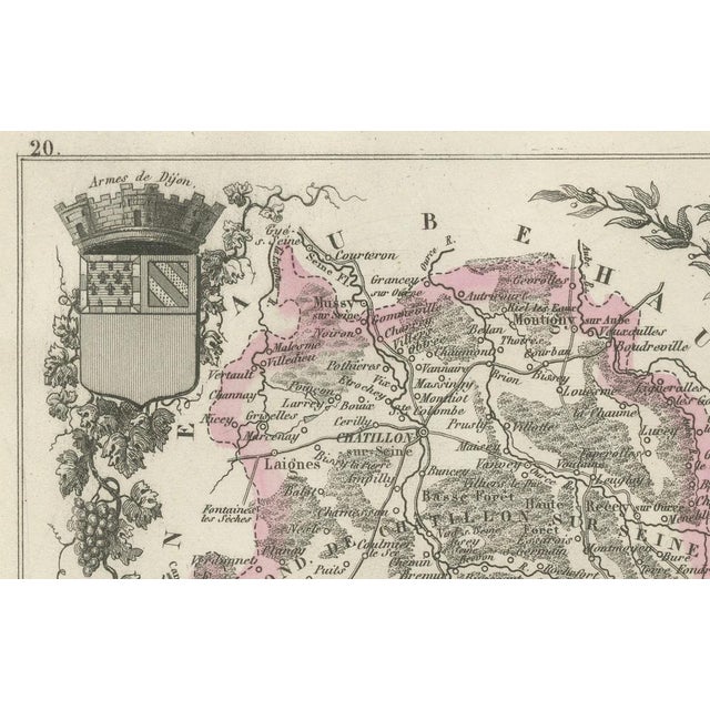 Black Map of Côte-Dor France with Dijon and Burgundy Wine Region, 1800s For Sale - Image 8 of 10