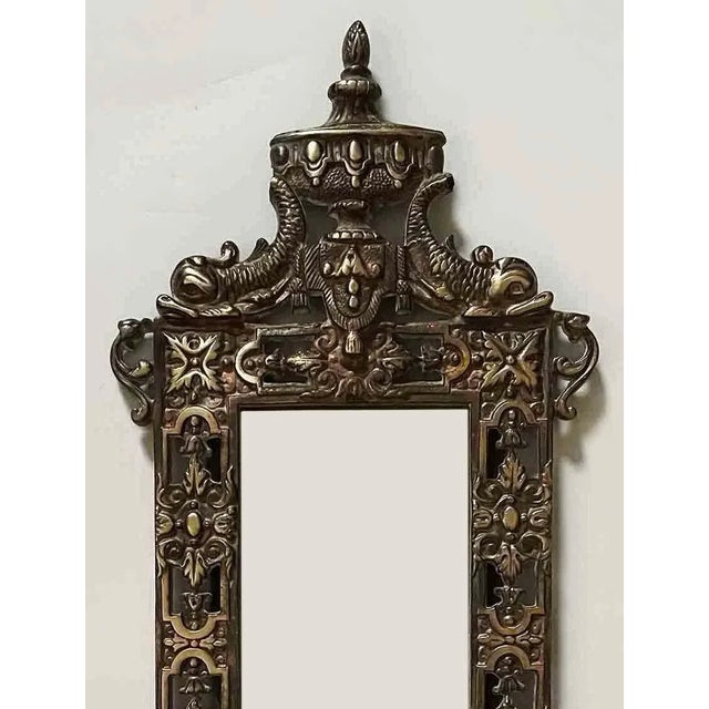 Vintage Brass Mirror With Intricate Design For Sale - Image 4 of 4
