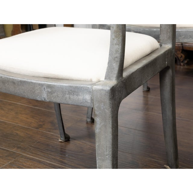 Set of Four Midcentury Italian Metal Armchairs with Brass Rams' Heads For Sale - Image 9 of 9