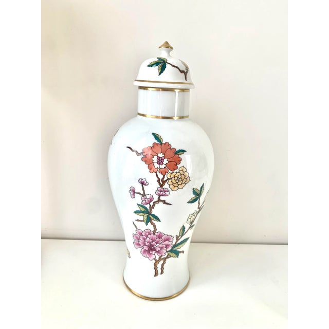 Ceramic Porcelain Covered Jar With Gilt Floral Decoration From Europe For Sale - Image 7 of 7