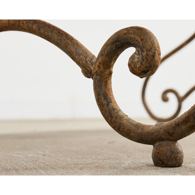 French Art Nouveau Patinated Iron Bronze Garden Bistro Table For Sale - Image 17 of 18