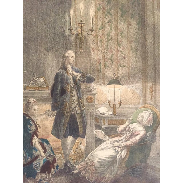 Late 18th Century Antique 1774 Freudenberger " La Soiree D' Hyver " Hand Painted French Engraving Art Print For Sale - Image 5 of 11