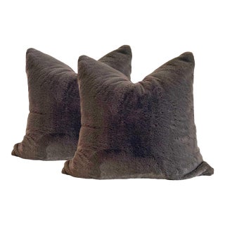 Cocoa Brown Fur Pillows - a Pair For Sale