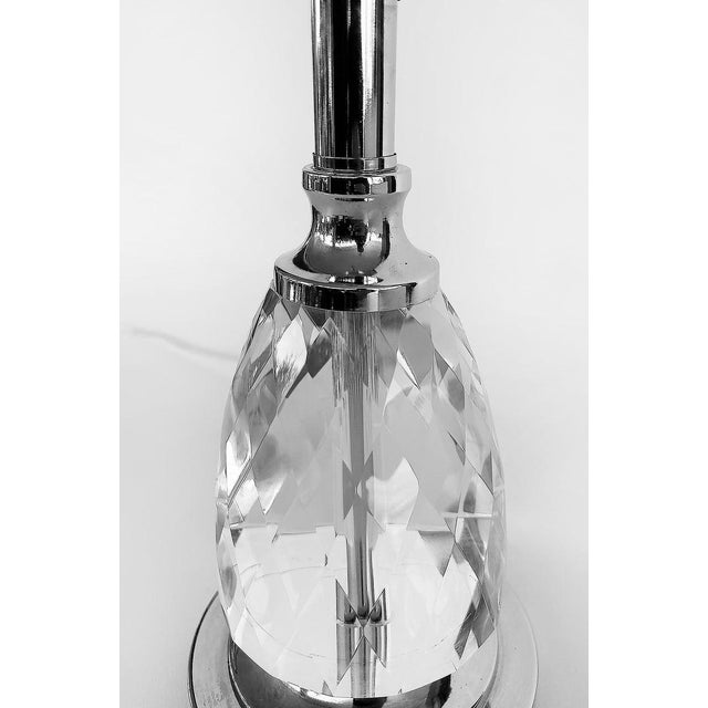 2010s Faceted Glass, Chrome Table Lamp, Drum Shade. Lucite Finial For Sale - Image 5 of 9
