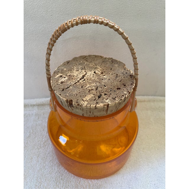 Nice Post Modern Orange Color Glass Container with Cork Lid. It looks Danish Style Post Modern to me with its organic...