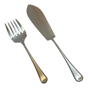 1980s Silver Plated Pair Fish Servers, Fish Serving Fork & Fish Serving Knife, Feather Edge.