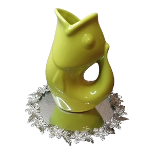 1980s Ceramic Chartreuse Gurglepot Pitcher