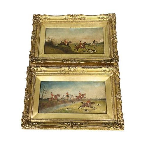 The Hunt, 1880, Oil Painting, Framed, Set of 2 For Sale - Image 10 of 11