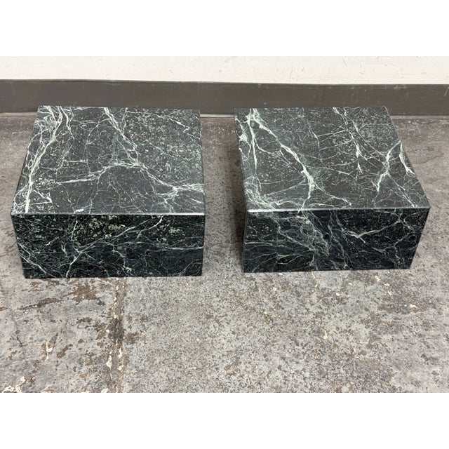 Italian Italian Marble Waterfall Edge Square Side Tables, Pair For Sale - Image 3 of 12