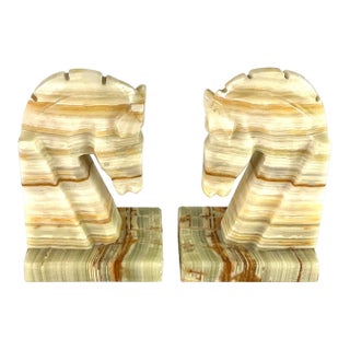 Mid-Century Modern Onyx Chess Knight/Horse Head Bookends - a Pair For Sale