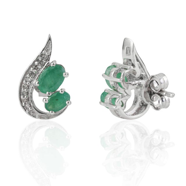 Not Yet Made - Made To Order Art Nouveau Inspired 1.85 Ct Emerald & Diamond Stud Earrings - A Pair For Sale - Image 5 of 13