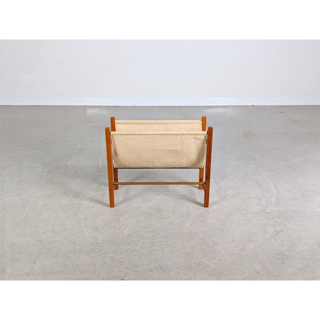 Beige Vintage Teak Linen Magazine Holder, 1960s For Sale - Image 8 of 9
