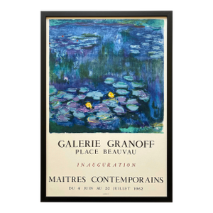 Claude Monet Vintage 1962 Impressionist Mourlot Fine Art Lithograph Print Framed Paris Exhibition Poster " Nympheas " 1914