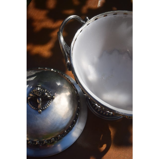 1890s Late Victorian English Silverplate & Frosted Glass Covered Candy Dish For Sale In New York - Image 6 of 7