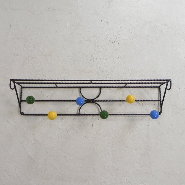 Wall Coat Rack in Steel Frame with Colored Balls in the style of Roger Feraud, 1950s For Sale - Image 4 of 14
