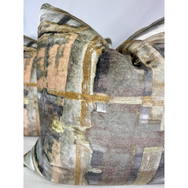 Custom pair of 22" pillows covered in Kravet Couture "Bold Strokes" in color hazel. These pillows have tapered corners to...