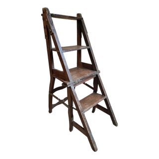 Antique Metamorphic Library Step Chair in Beechwood, France, Early 20th Century For Sale