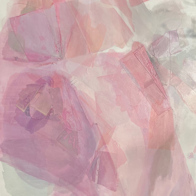 Collage Textured Abstract Painting in Pink, Lavender, and Peach Tones For Sale