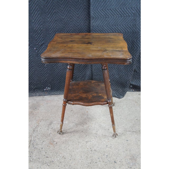 Antique Eastlake Quartersawn Oak Square 2 Tier Eagle Claw Foot Parlor Table For Sale - Image 9 of 10
