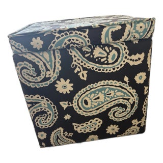 1990s Cube Shaped Ottoman in Paisley For Sale