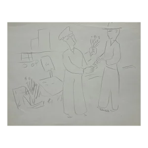 1940s Helen Malta Flower Seller Drawing