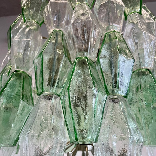 Chandelier with green/ clear glass, designed by carlo scarpa, italy. Originally designed for venini. polyhedron chandelier...