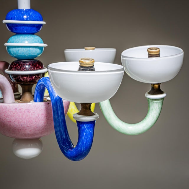 Mid-Century Modern Mid-20th Century Colorful Glass Chandelier in the Style of Gio Ponti For Sale - Image 3 of 8