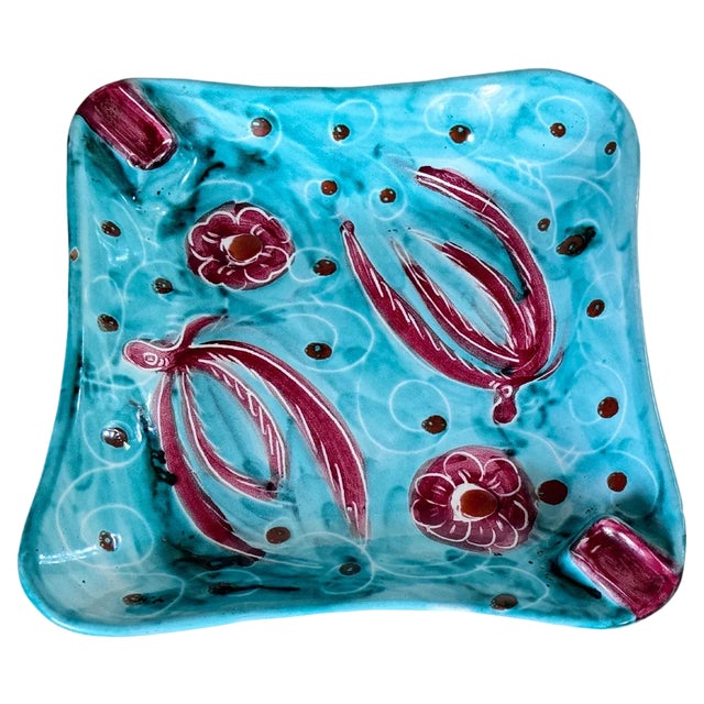 Italian Ceramic Blue and Red Ashtray, 1960 For Sale
