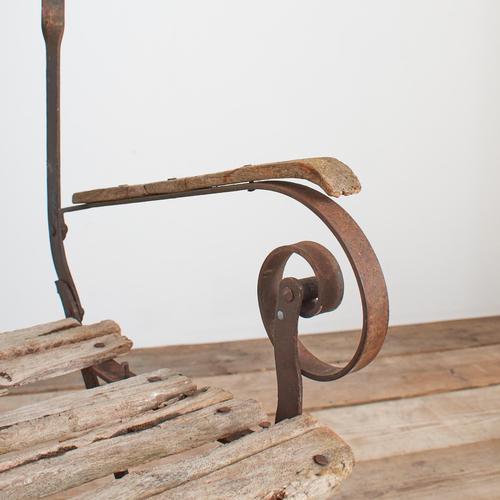 Small Vintage French Rustic Folding Garden Bench, 1920s For Sale - Image 4 of 12