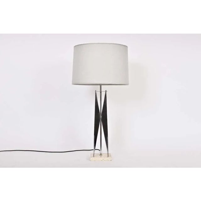 1960s 1960s Tall Maurizio Tempestini Chrome & Travertine "Geometric" Table Lamp For Sale - Image 5 of 13