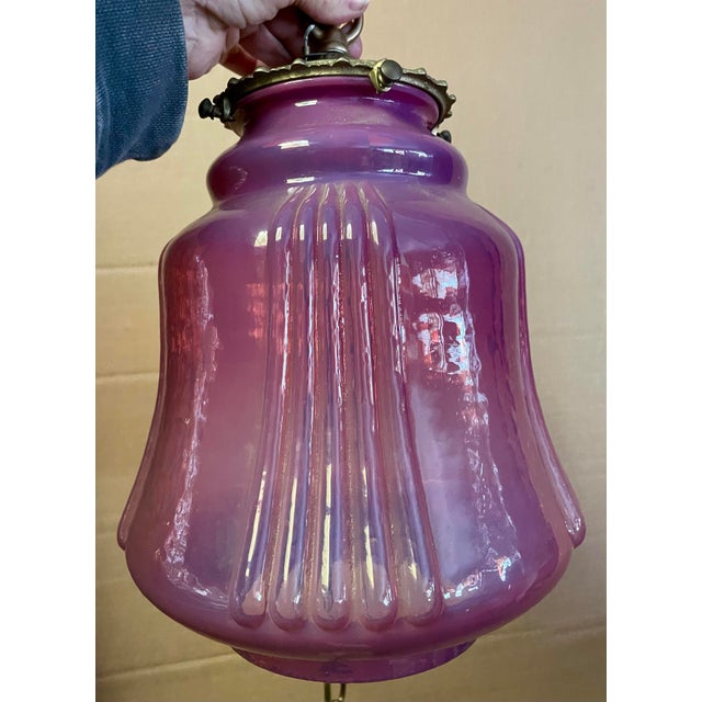 Mid 20th Century Mid 20th Century Cranberry Opalescent Cased Glass Hanging Pendant Ceiling Light Fixture For Sale - Image 5 of 12