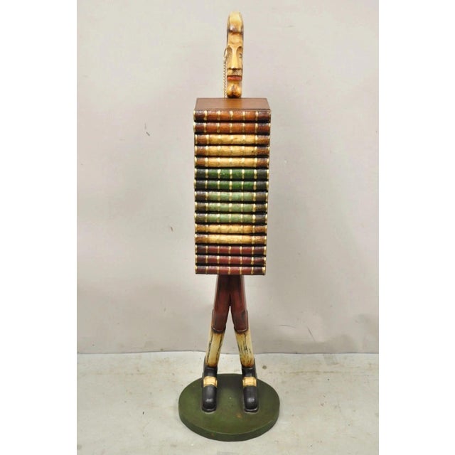 Late 20th Century 52" Tall Figural Librarian Man Holding Stack of Books Statue Storage Cabinet For Sale In Philadelphia - Image 6 of 12