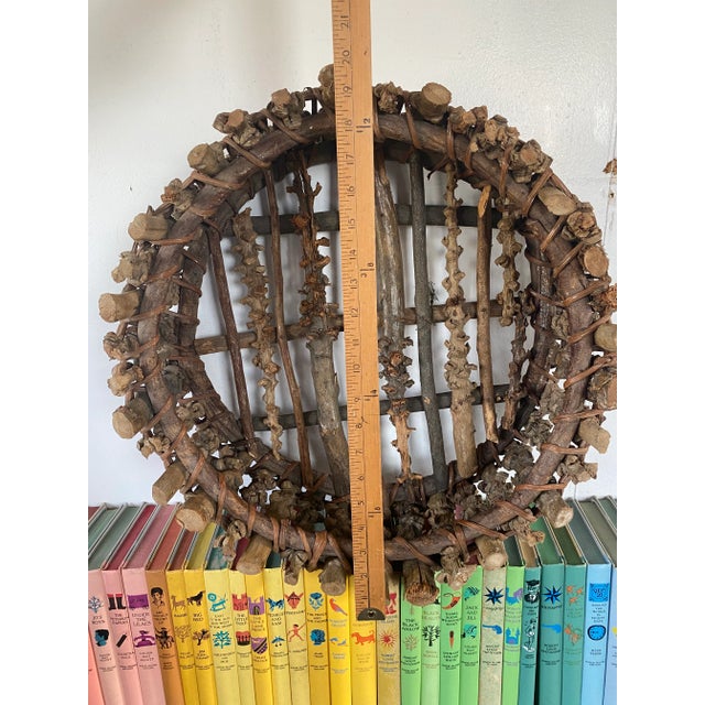 Mid 20th Century Large Vintage Handmade Twig Basket or Tray For Sale - Image 5 of 8