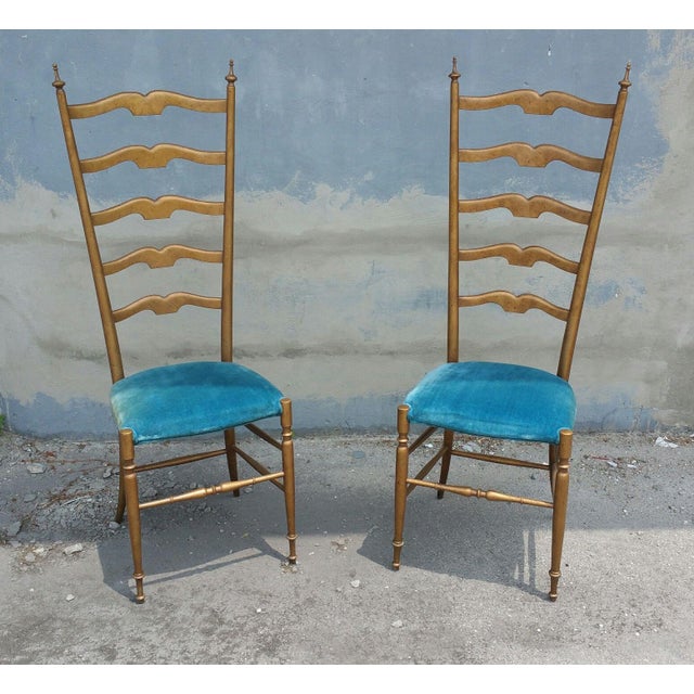 Wood 1950's Italian Exaggerated Ladder Back Chairs - a Pair For Sale - Image 7 of 7