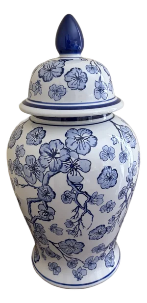 Chinoiserie Large Blue and White Porcelain Ginger Jar