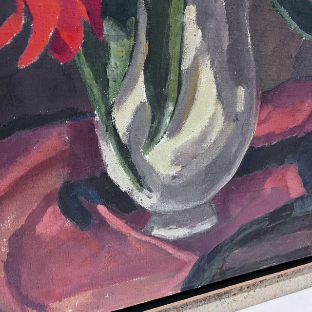 Textile 1960s Floral Still Life Oil Painting, Signed & Framed, 35.25x27.25 Mid Century For Sale - Image 7 of 11