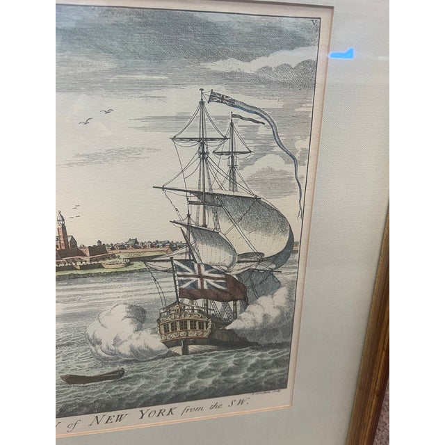 American Important Mid 18th Century a View of Fort George With the City of New York From the Southwest Hudson River Copper Plate Engraving, Framed For Sale - Image 3 of 8