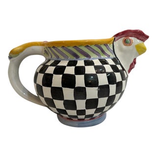 2012 Mackenzie Childs Piccadilly Courtly Check Rooster or Hen Pitcher For Sale