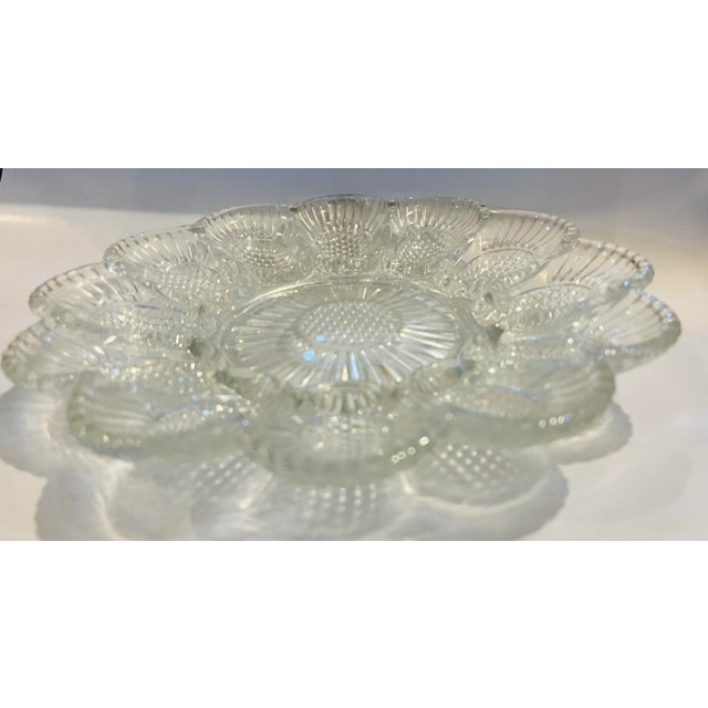 Mid Century Round Glass Oysters or Eggs Plate With Scalloped Edges For Sale - Image 4 of 5