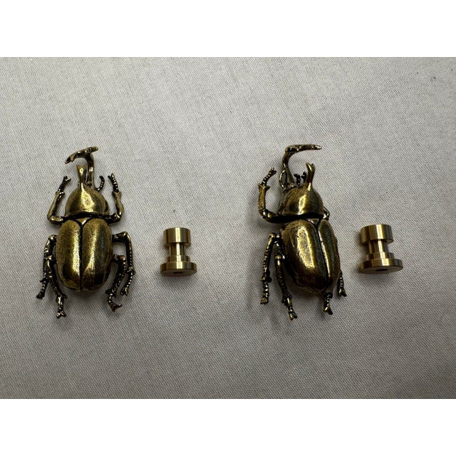 Pair of Vintage Victorian Revival Solid Brass Beetle Cabinet Knobs Hardware For Sale - Image 11 of 12