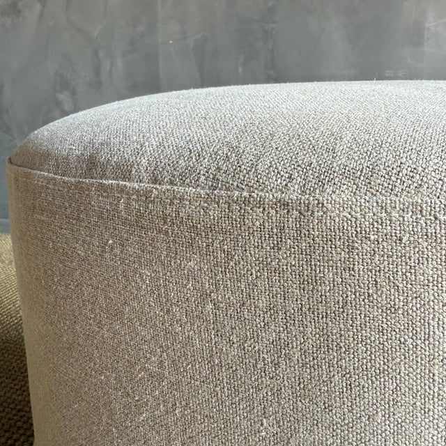 Bailey Flax Slip Covered Ottoman in Linen With Pleated Skirt For Sale - Image 4 of 6